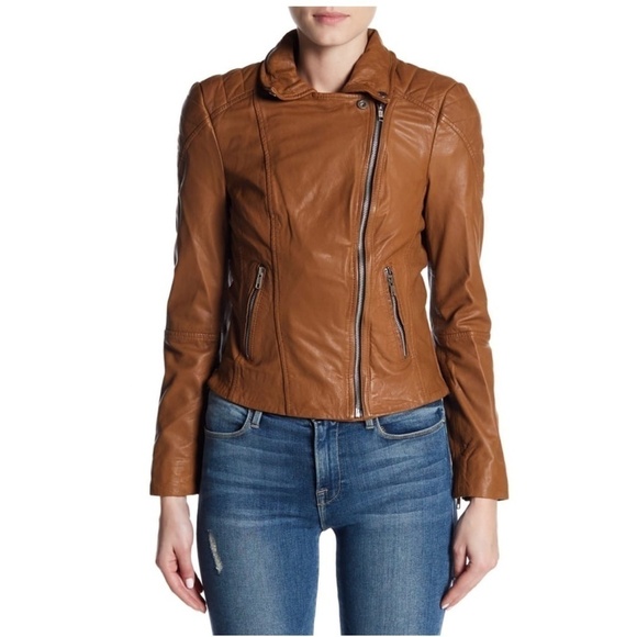 Muubaa Indus Leather Biker (Moto) Jacket in COGNAC. - Picture 2 of 8
